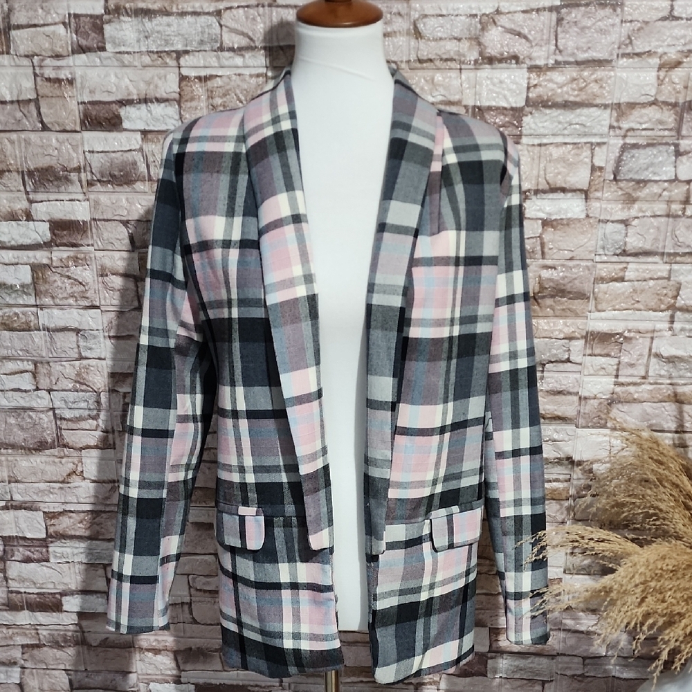 Mir Plaid Blazer Jacket Open Front